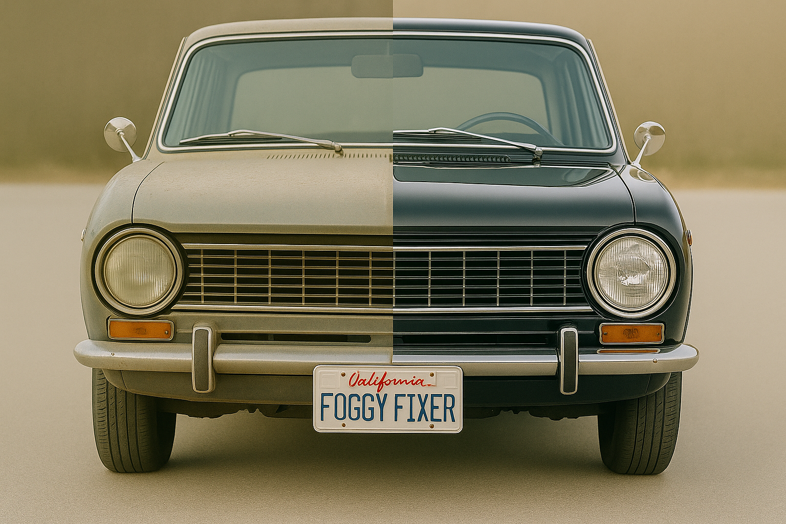 Before-and-after headlight restoration comparison