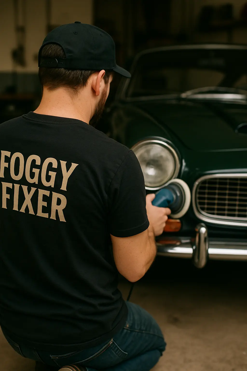 Foggy Fixer technician restoring car headlights in Los Angeles